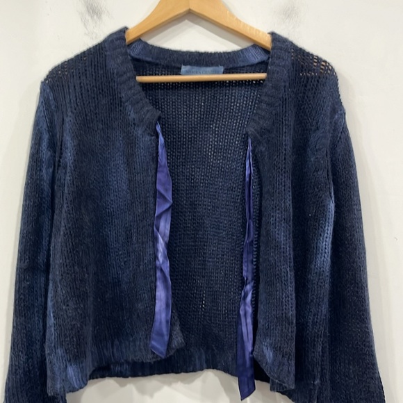 Marika Charles Handmade Cashmere Cardigan Sweater Tie Dye Silk Bow Closure BlueL - Picture 7 of 13